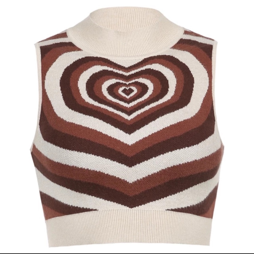 Brown Heart Jacquard Knit Vest